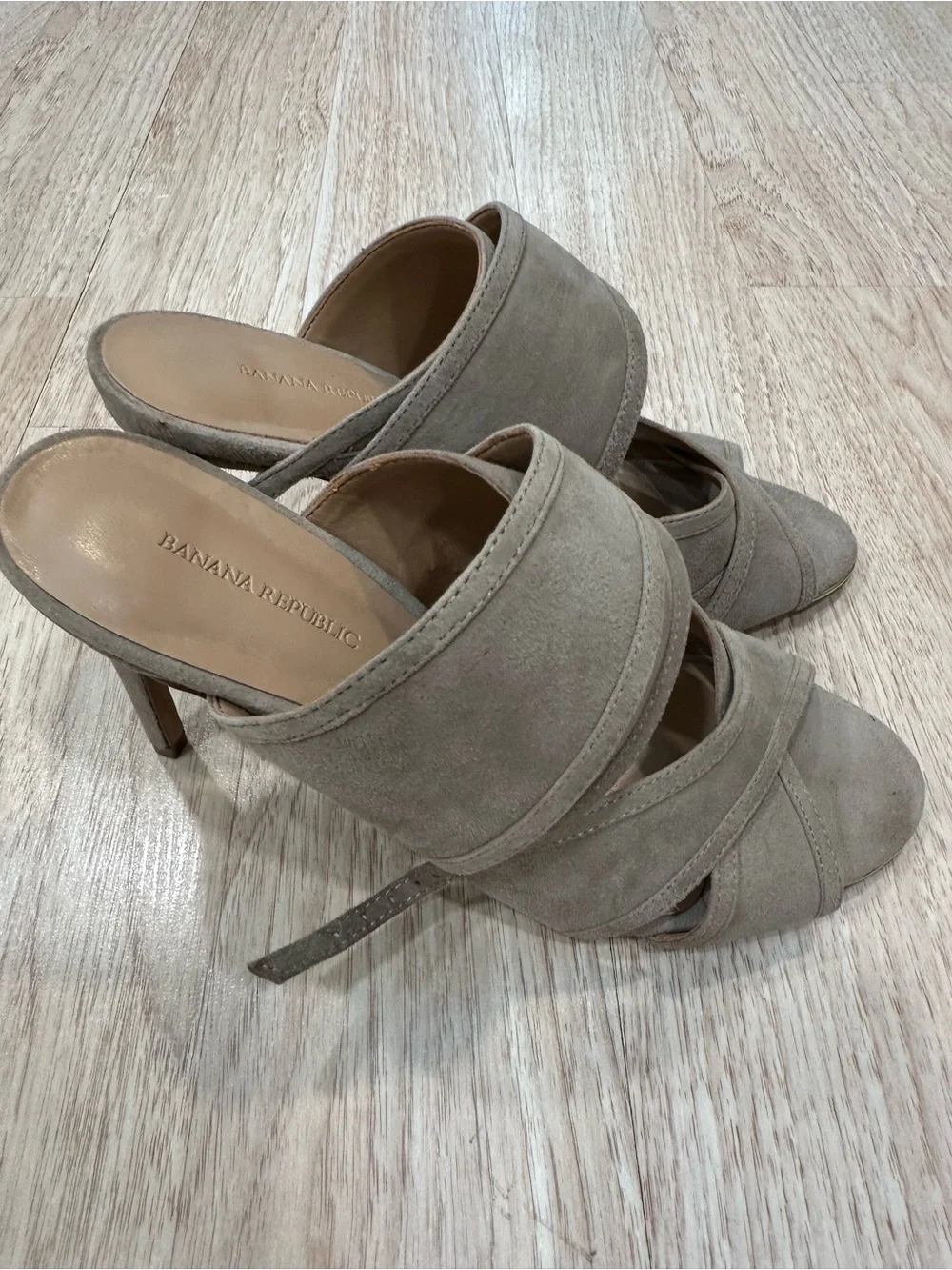 Banana Republic Taupe Crisscross Suede Slide Heels